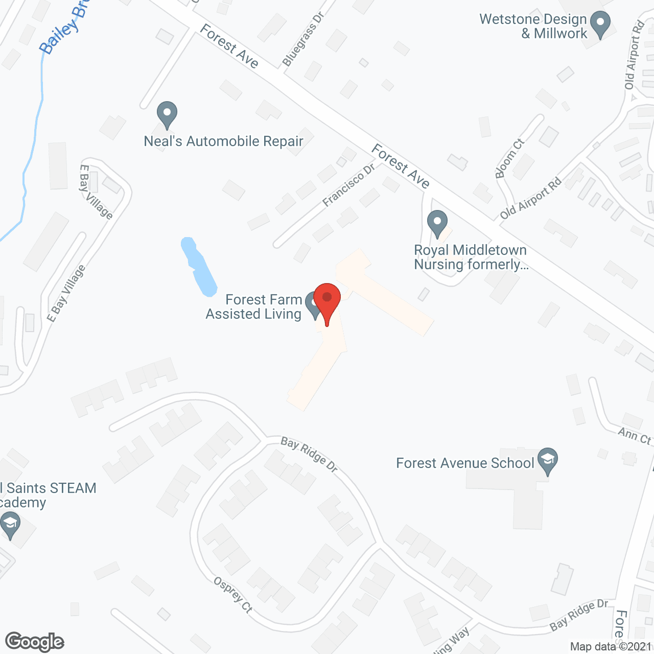 Map of the neighborhood around Forest Farm Assisted Living