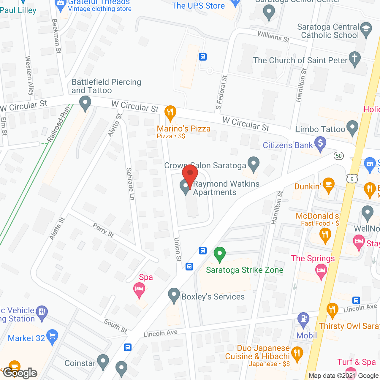 Map of the neighborhood around Raymond Watkin Apts