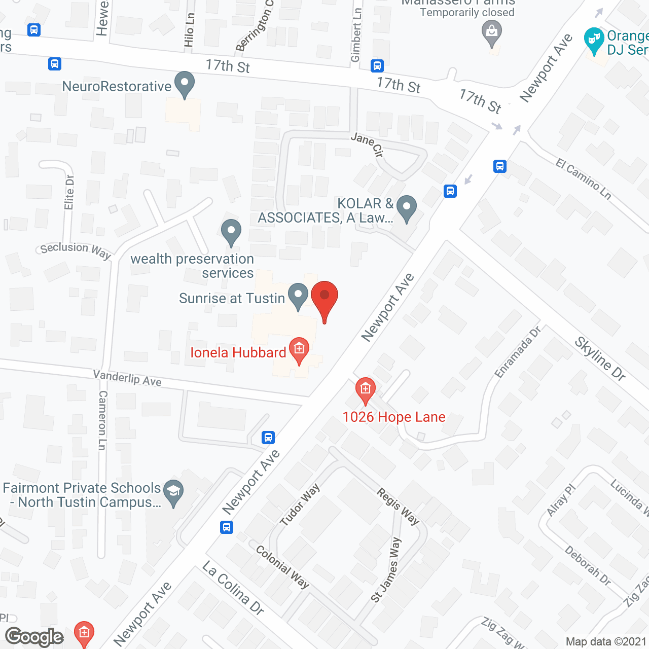 Map of the neighborhood around Ivy Park at Tustin