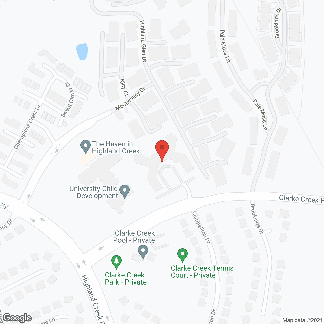 Map of the neighborhood around The Laurels and The Haven in Highland Creek