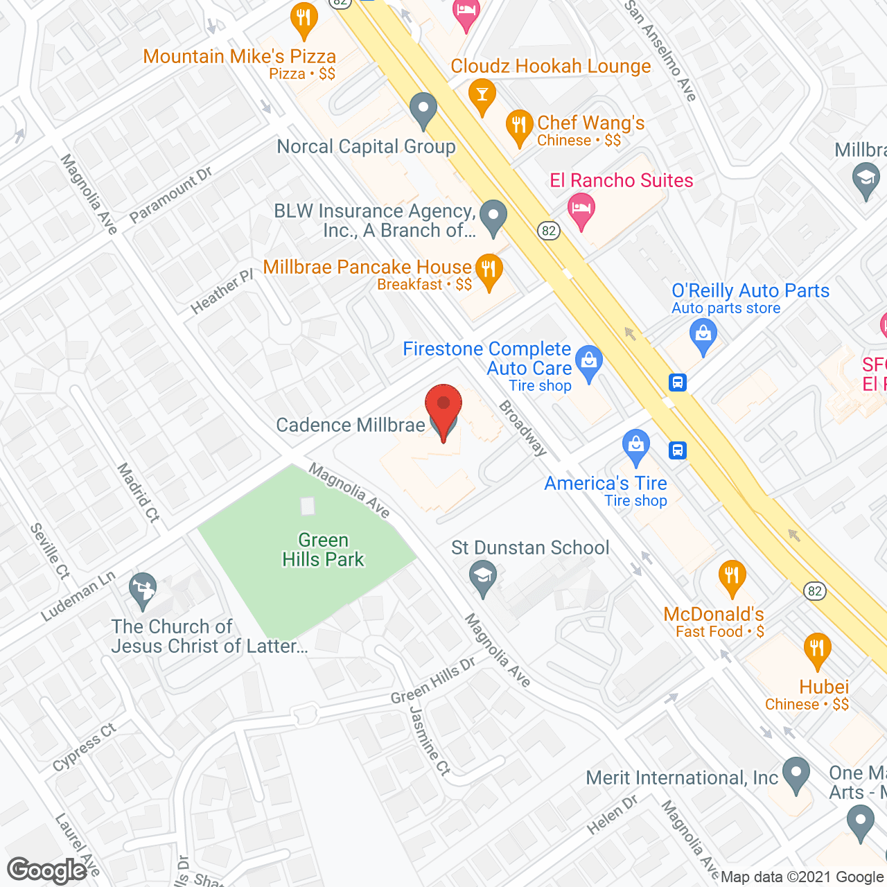 Map of the neighborhood around Cadence Millbrae by Cogir