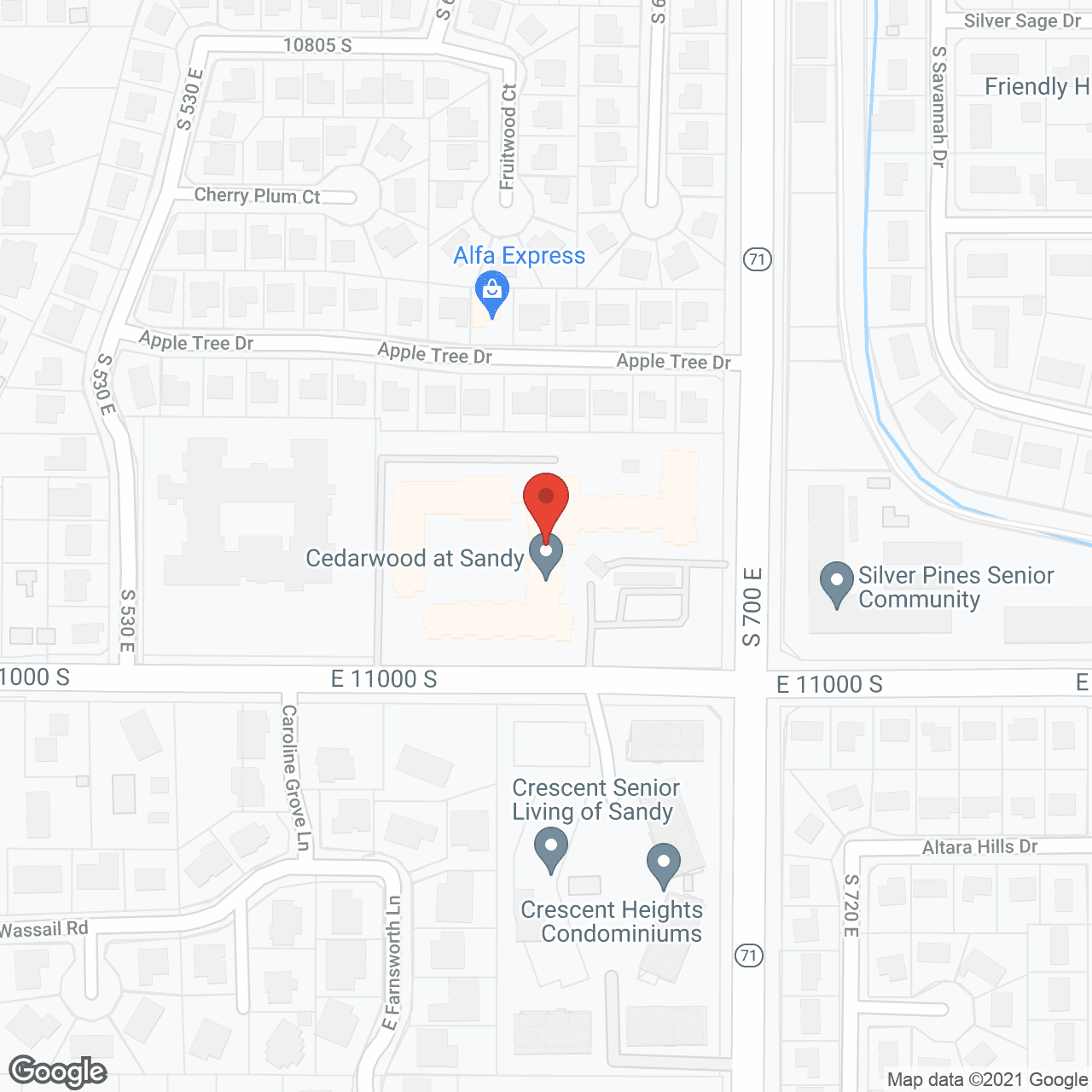 Map of the neighborhood around Cedarwood at Sandy