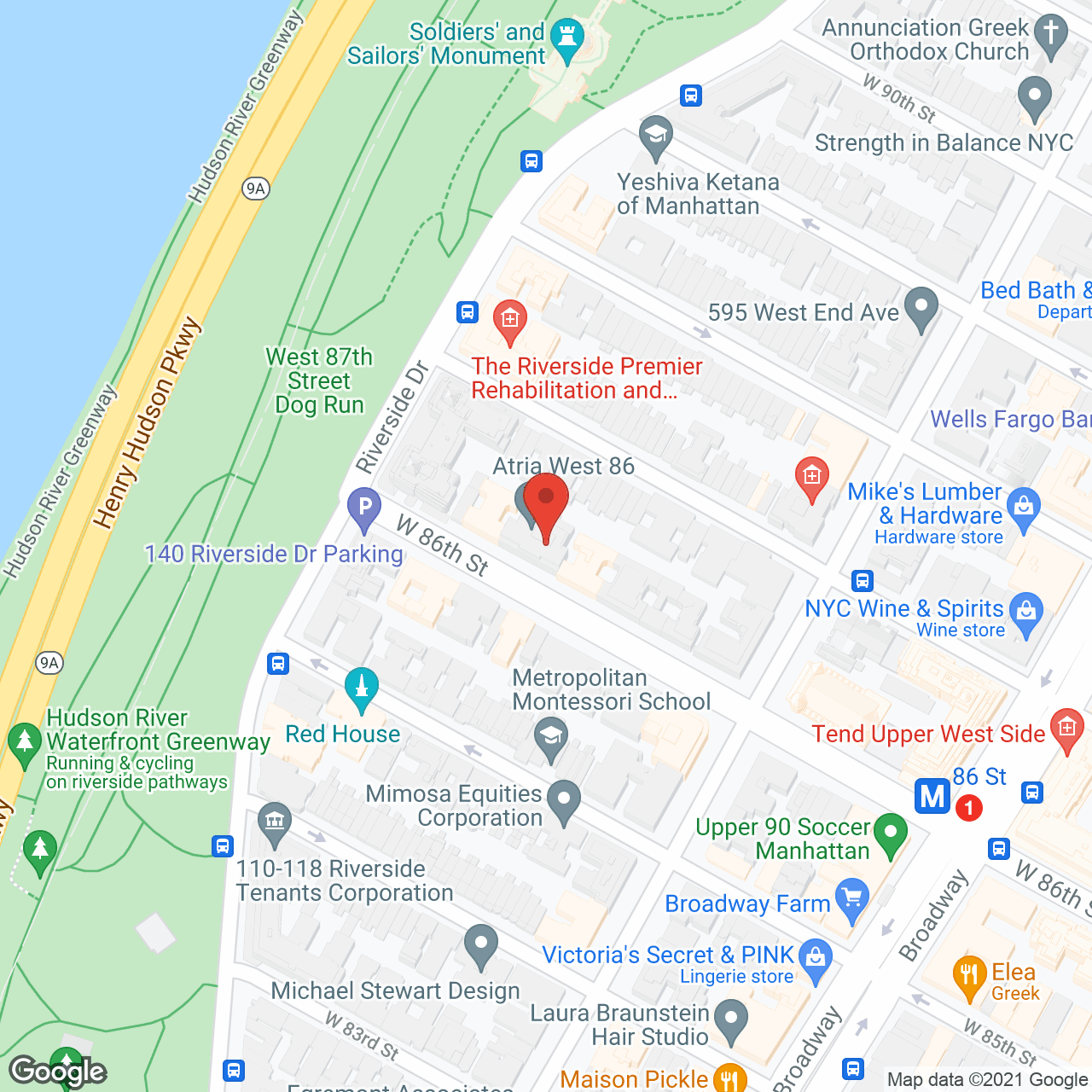 Map of the neighborhood around Atria West 86