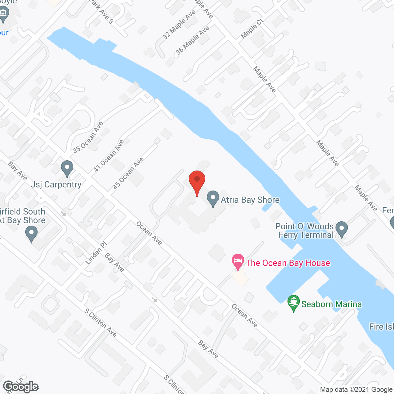 Map of the neighborhood around Atria Bay Shore