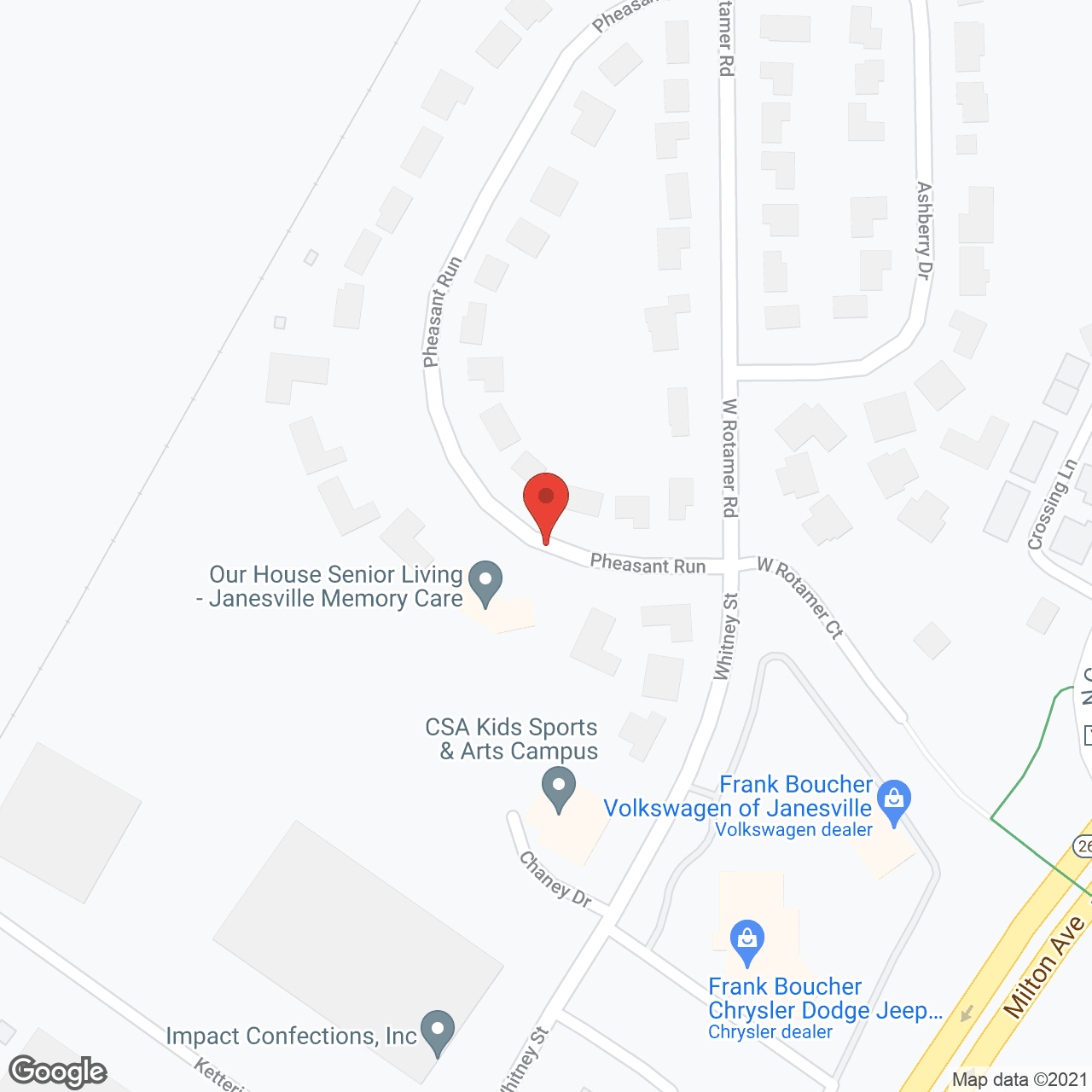 Map of the neighborhood around Our House Senior Living Memory Care - Janesville