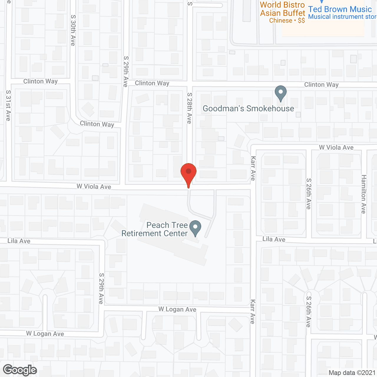 Map of the neighborhood around Peach Tree Retirement Center