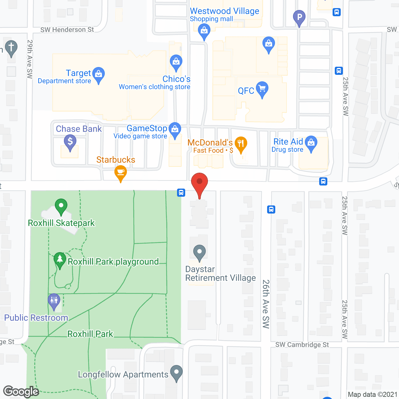 Map of the neighborhood around Village Green Senior Living West Seattle