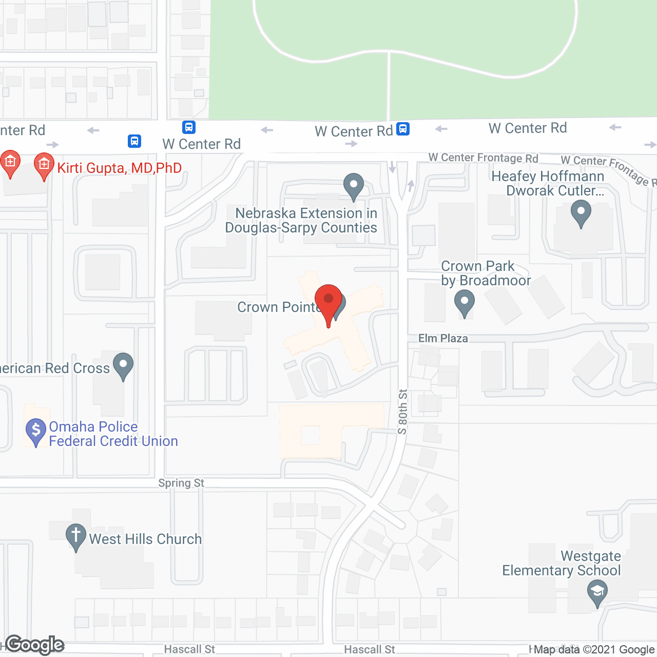 Map of the neighborhood around Crown Pointe Retirement Community