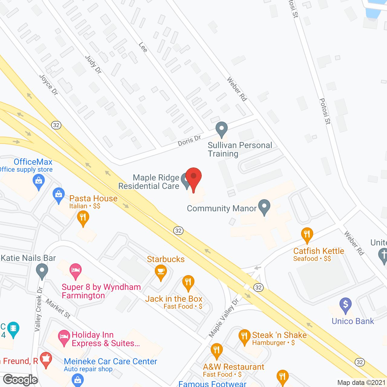 Map of the neighborhood around Maple Ridge Residential Care