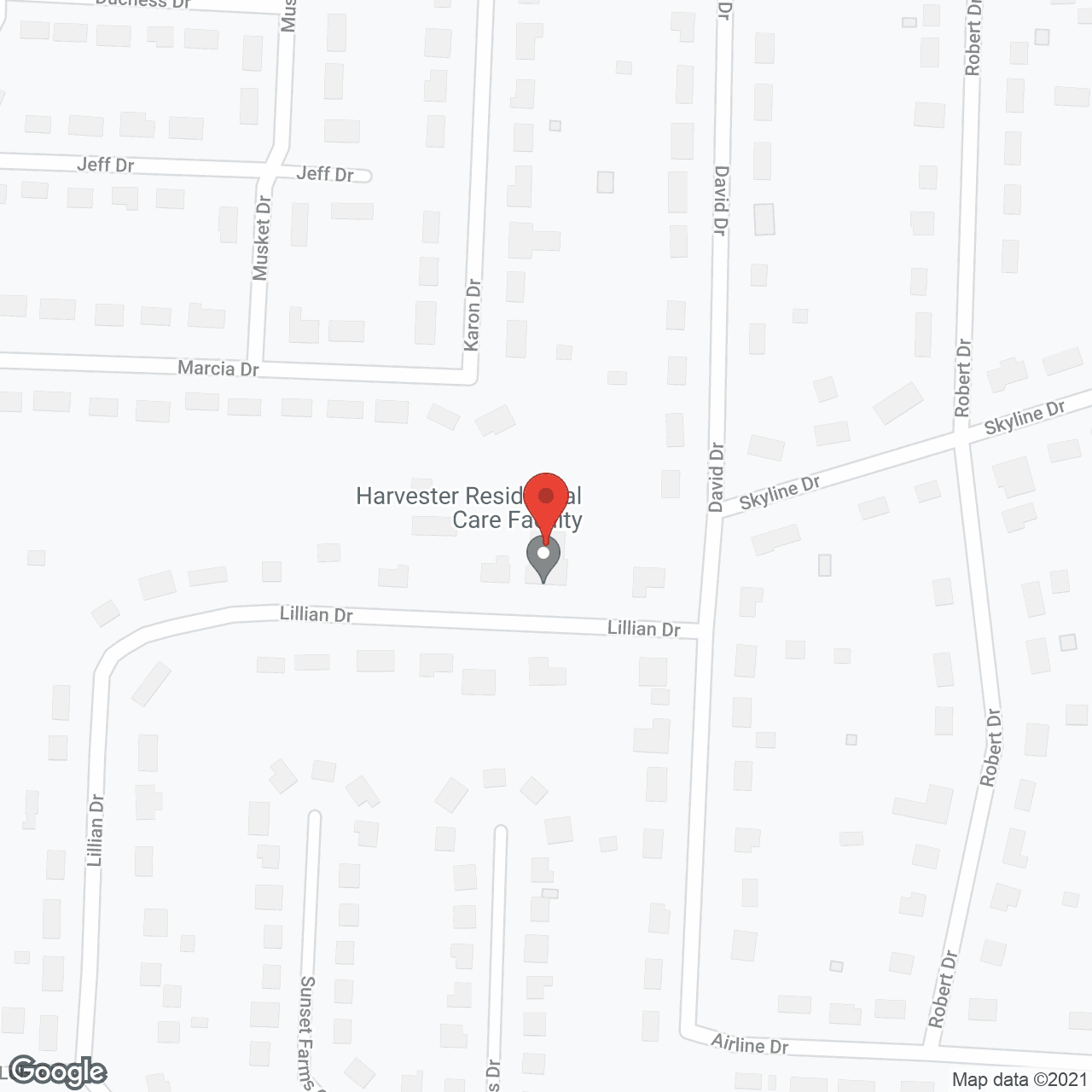 Map of the neighborhood around Harvester Residential Care