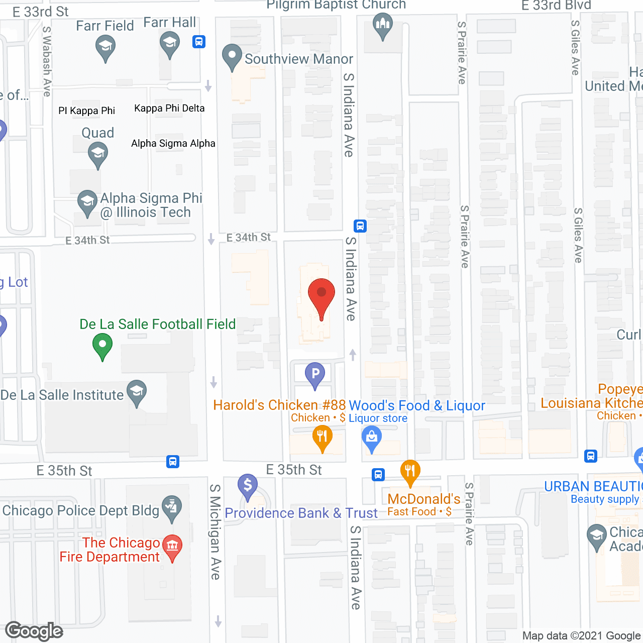 Map of the neighborhood around Symphony of Bronzeville (formerly Bronzeville Nursing and Rehab)