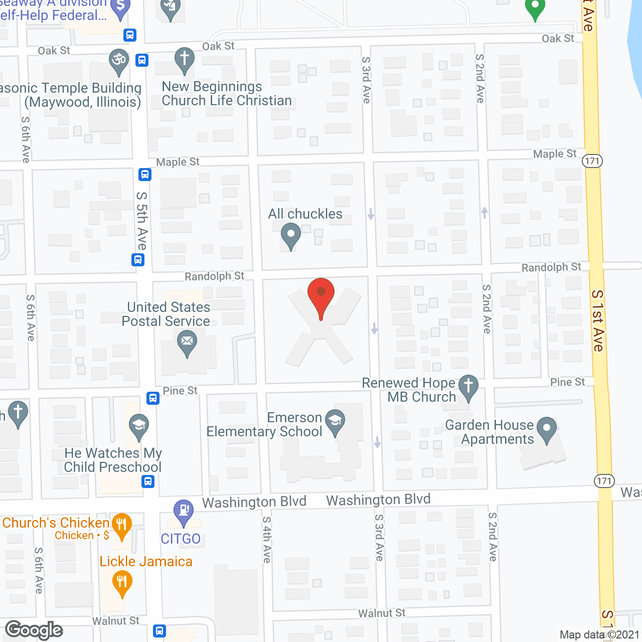 Map of the neighborhood around Maywood Supportive Living