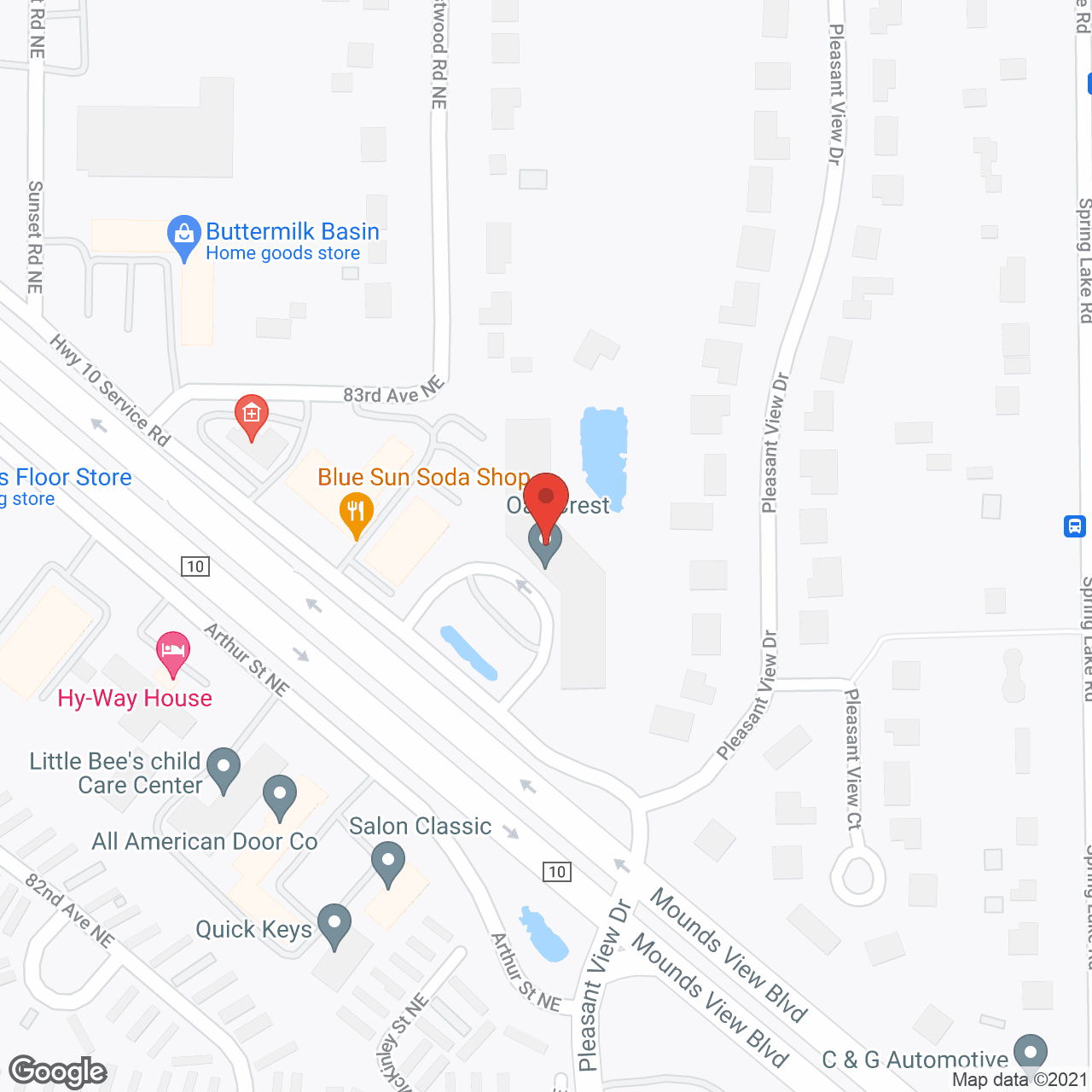 Map of the neighborhood around Oak Crest Retirement Community
