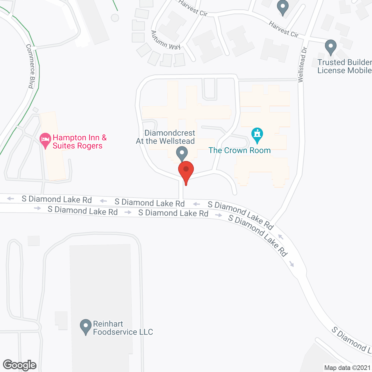 Map of the neighborhood around The Wellstead of Rogers and Diamondcrest