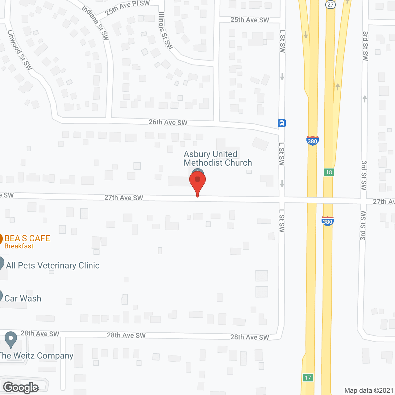 Map of the neighborhood around Asbury House, Senior Independent Living