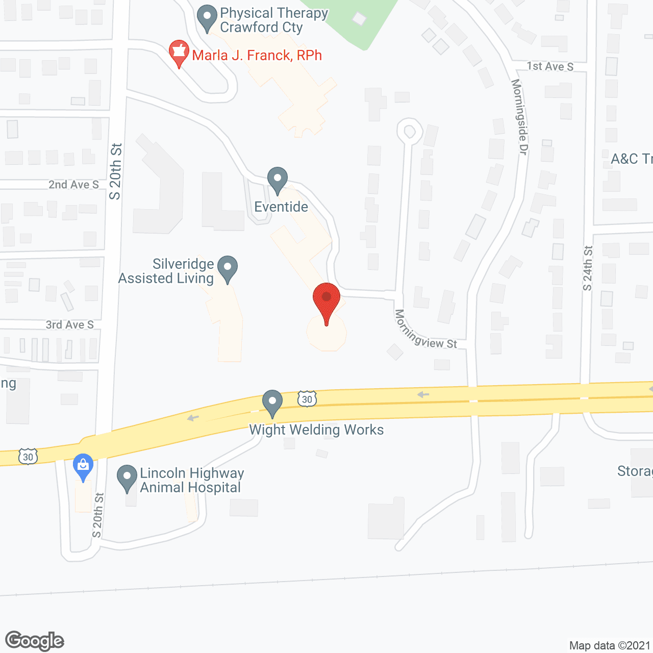 Map of the neighborhood around Eventide Lutheran Home