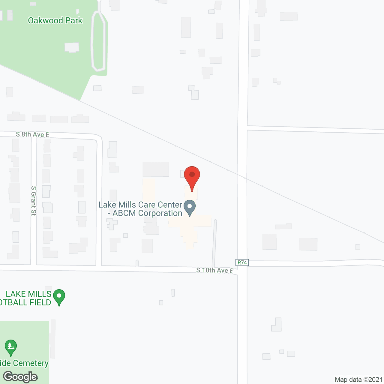 Map of the neighborhood around Mills Harbour and Lake Mills Care Center