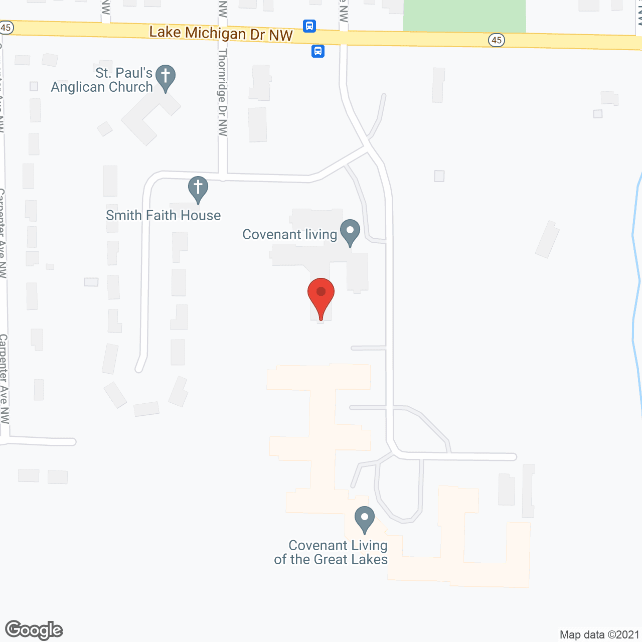 Map of the neighborhood around Covenant Living of the Great Lakes