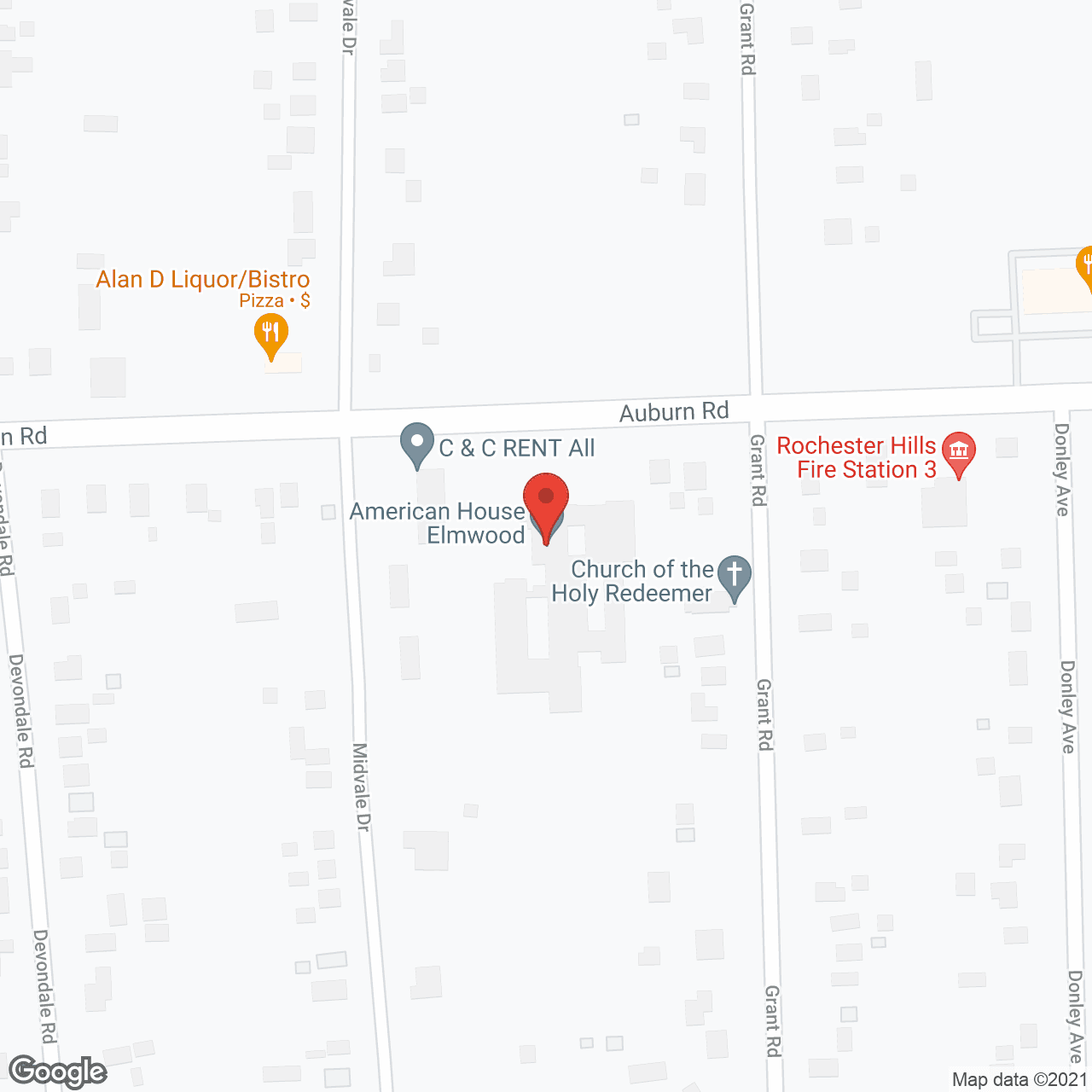 Map of the neighborhood around American House Elmwood Senior Living