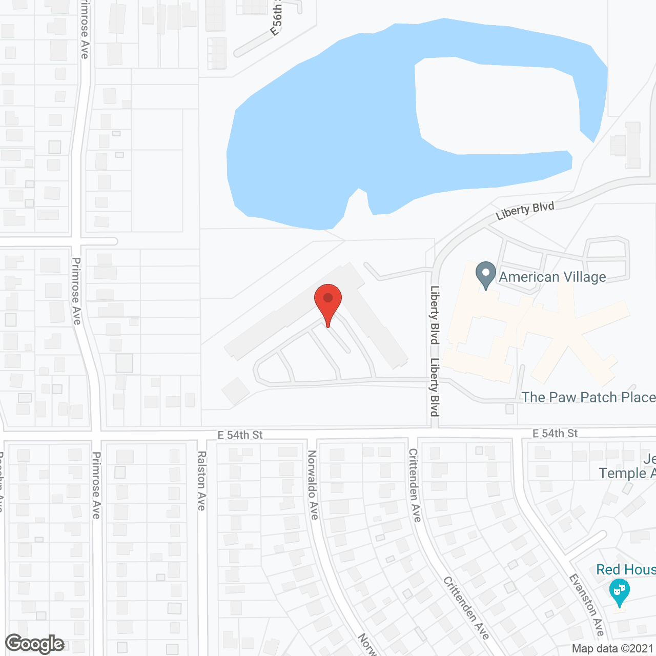 Map of the neighborhood around American Village