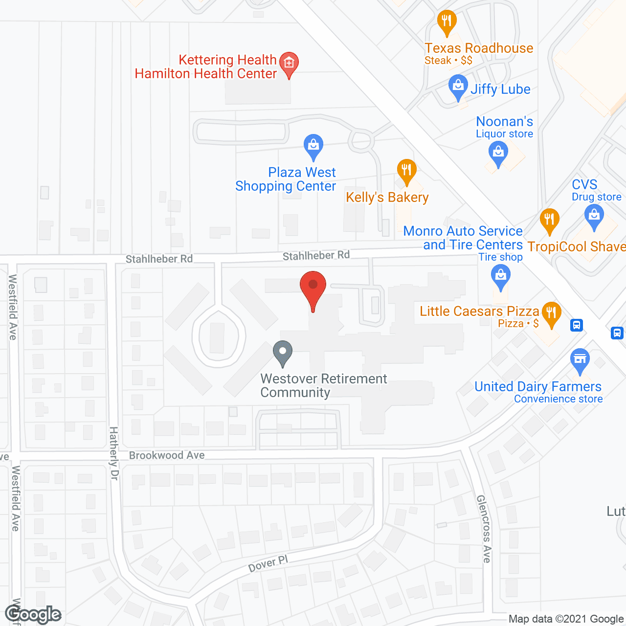 Map of the neighborhood around Westover Retirement Community