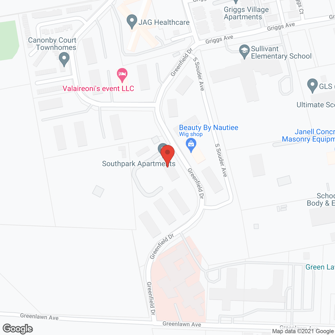 Map of the neighborhood around Southpark Apartments