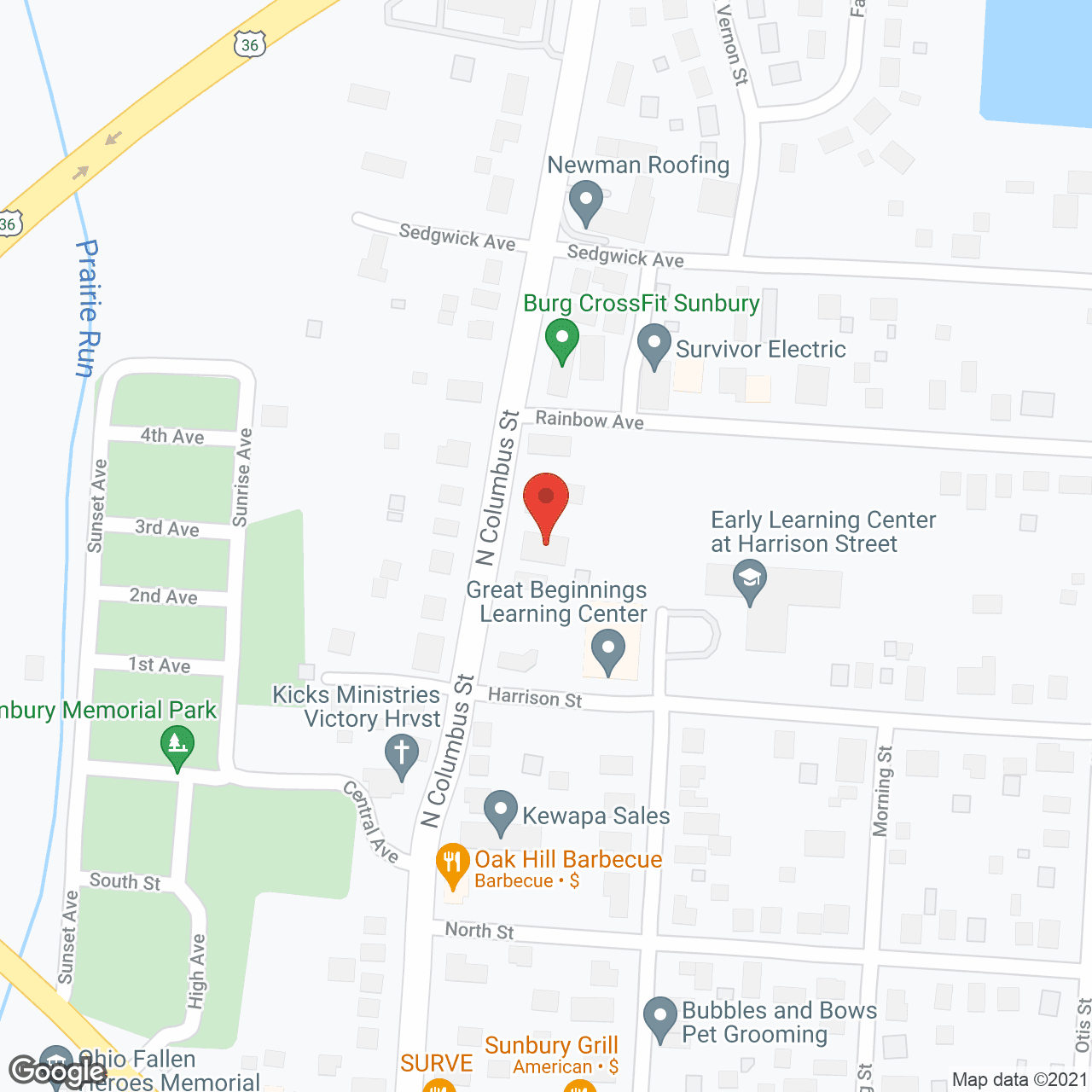 Map of the neighborhood around Sunbury Nursing Home