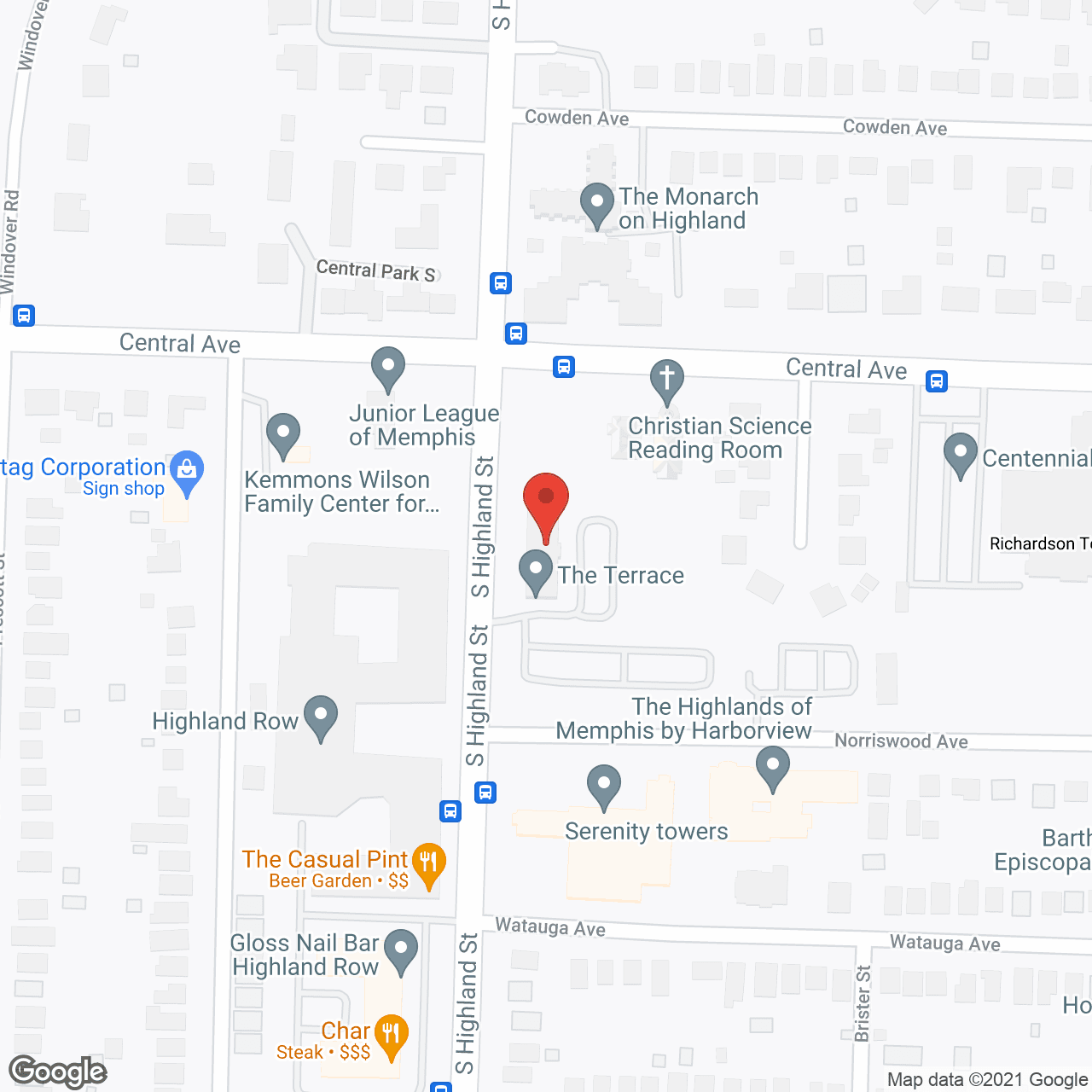 Map of the neighborhood around Highland Terrace at Midtown