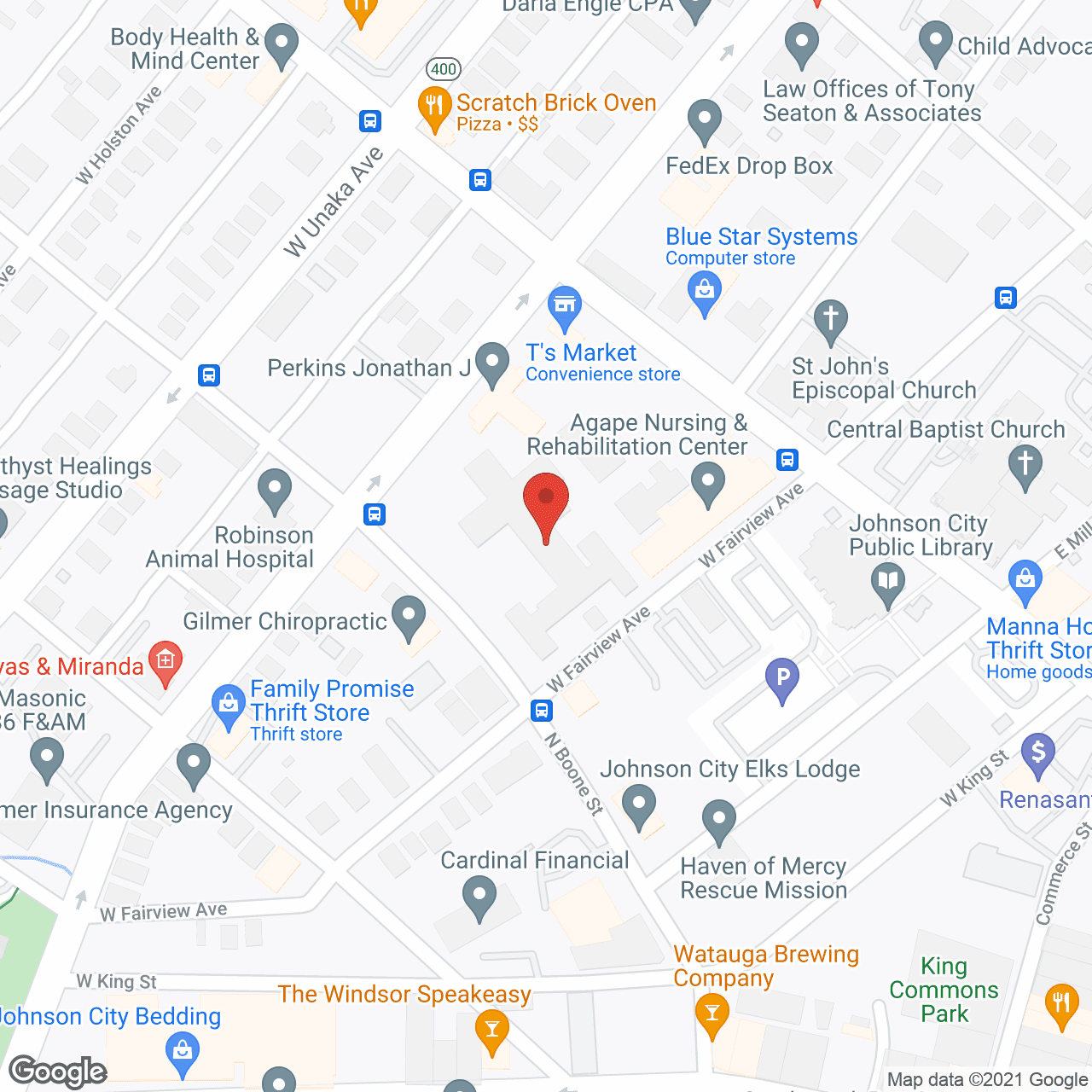 Map of the neighborhood around Asbury Place of Johnson City