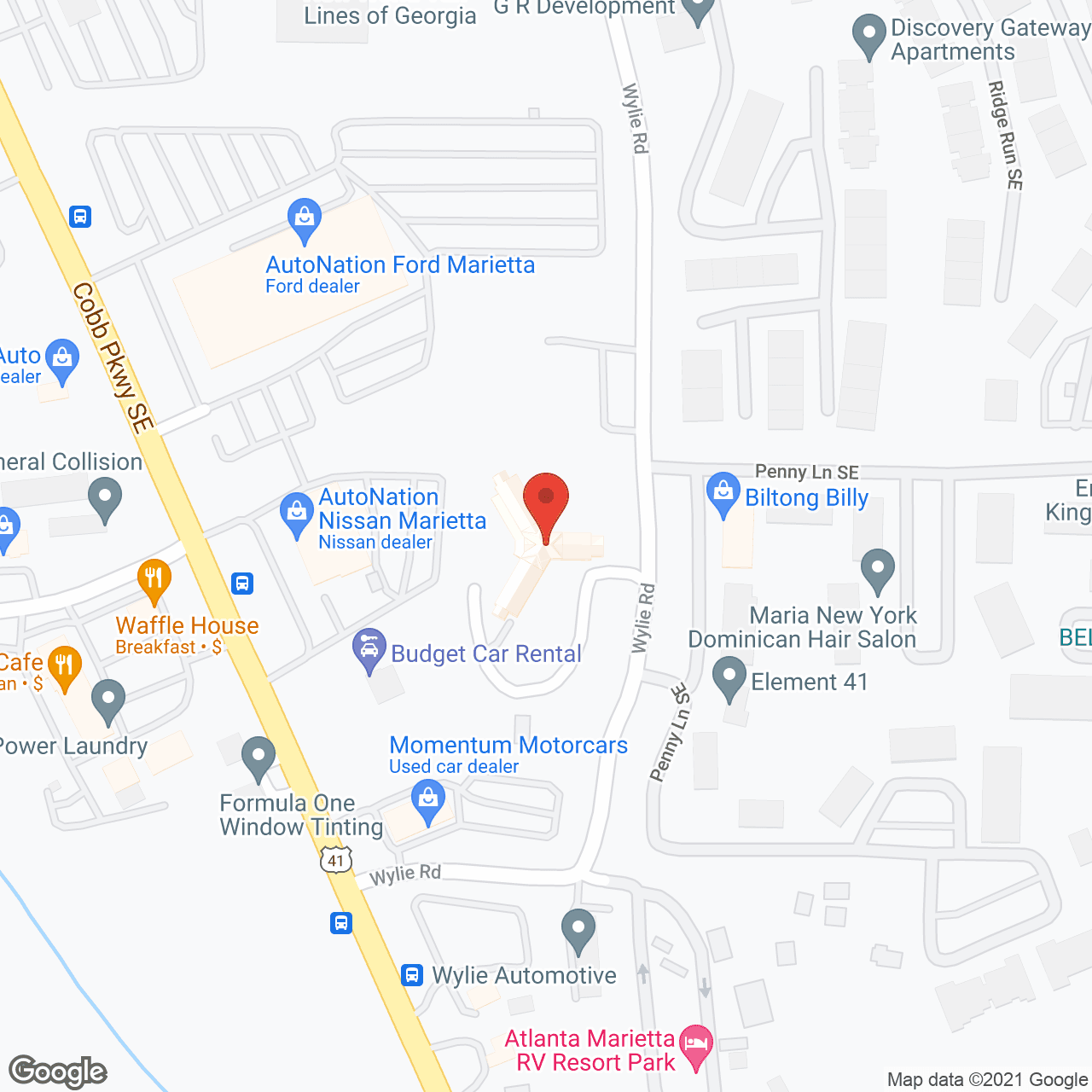 Map of the neighborhood around A.G. Rhodes Health & Rehab - Cobb