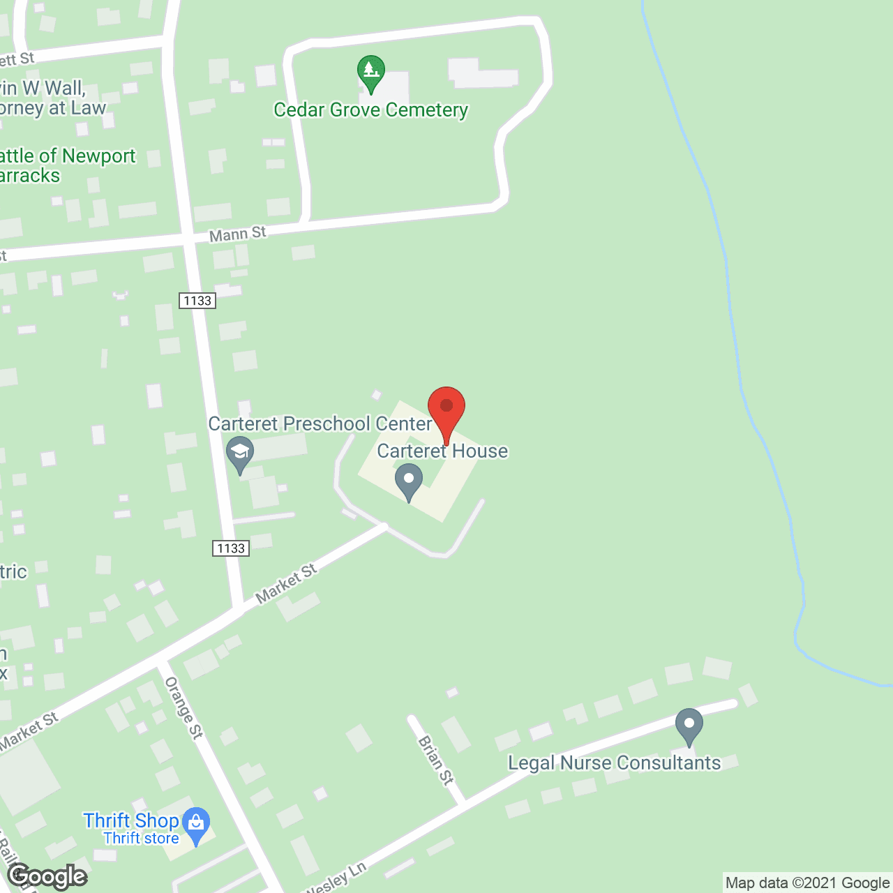 Map of the neighborhood around Carteret House