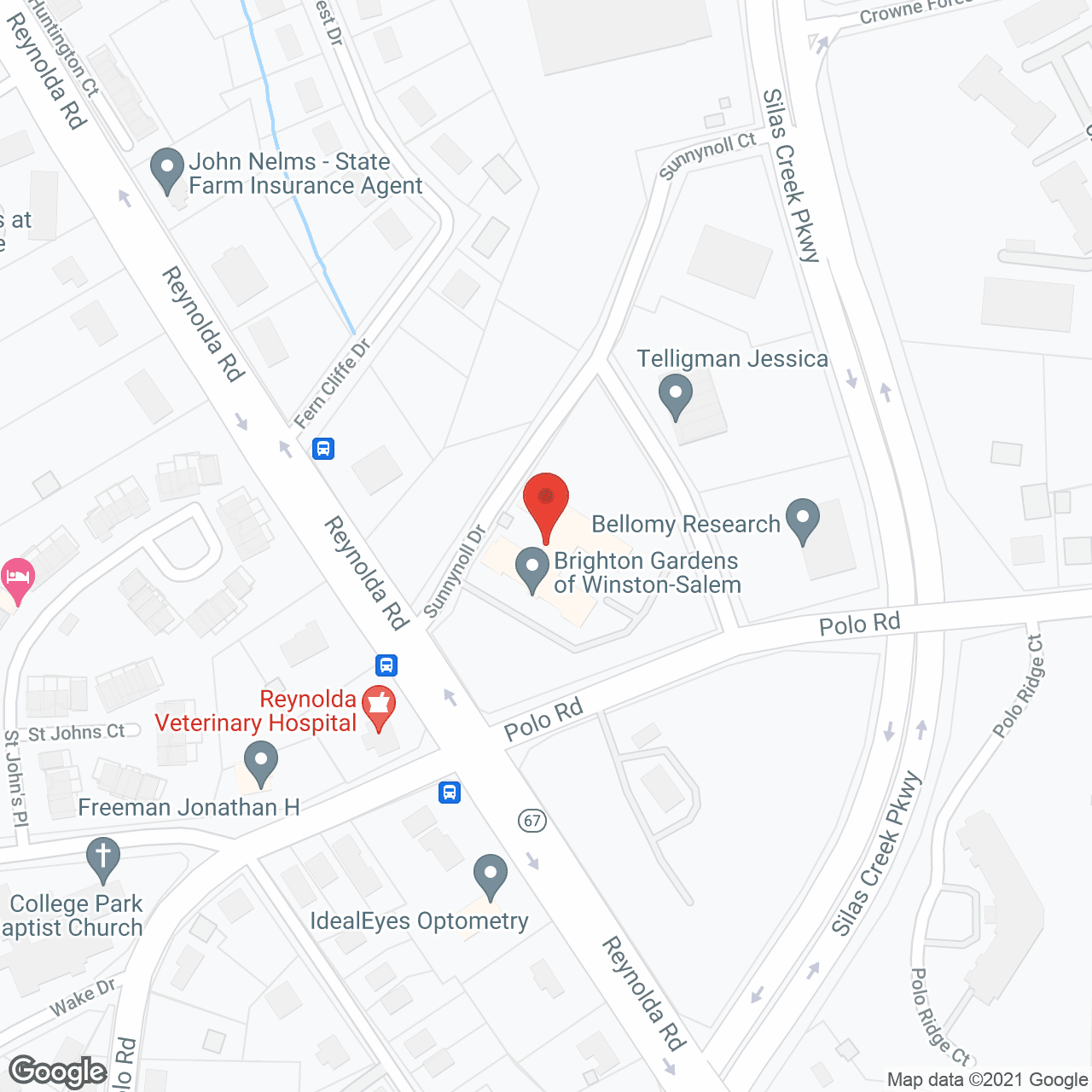 Map of the neighborhood around Brighton Gardens of Winston-Salem