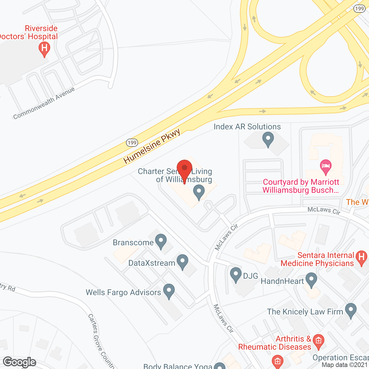Map of the neighborhood around Charter Senior Living of Williamsburg