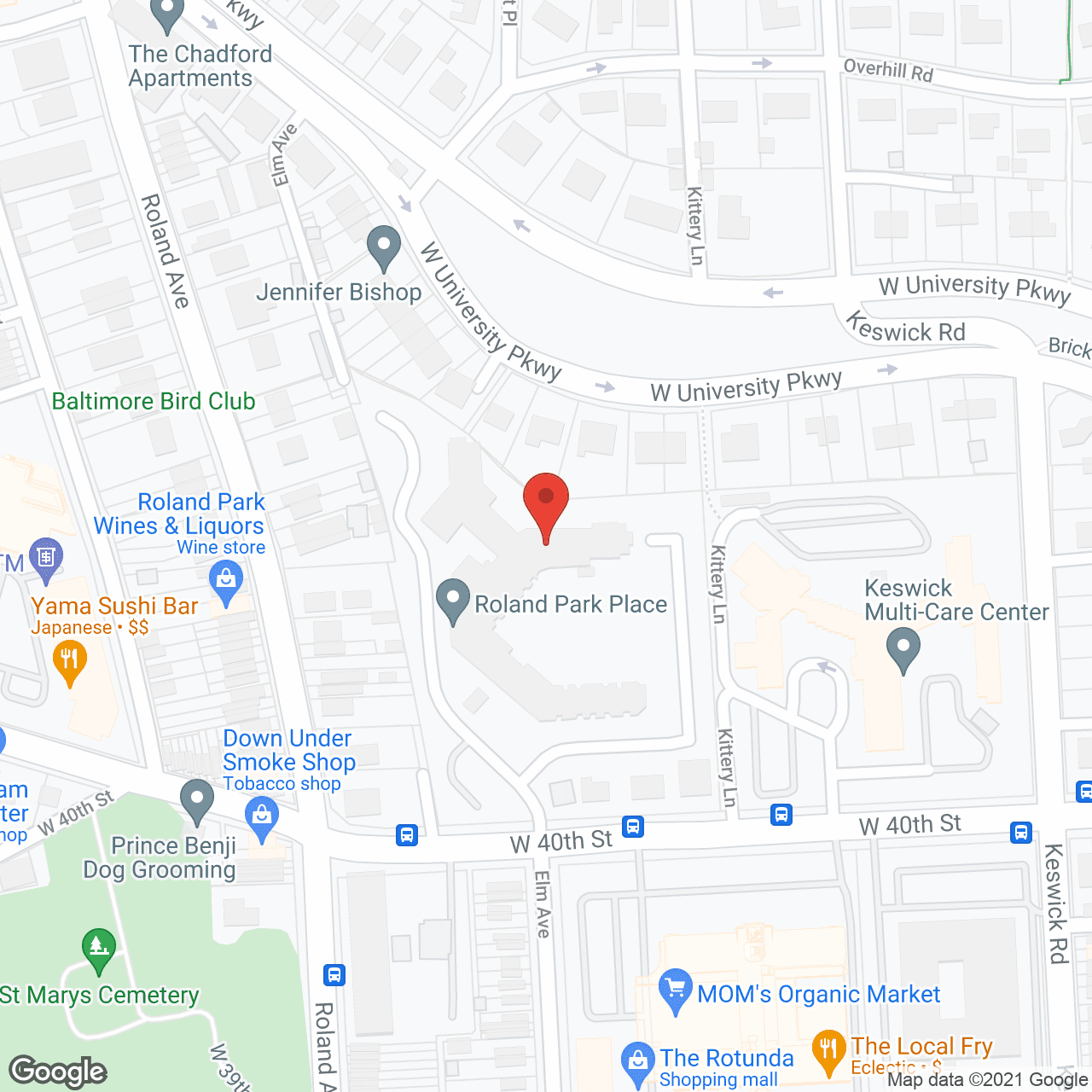 Map of the neighborhood around Roland Park Place