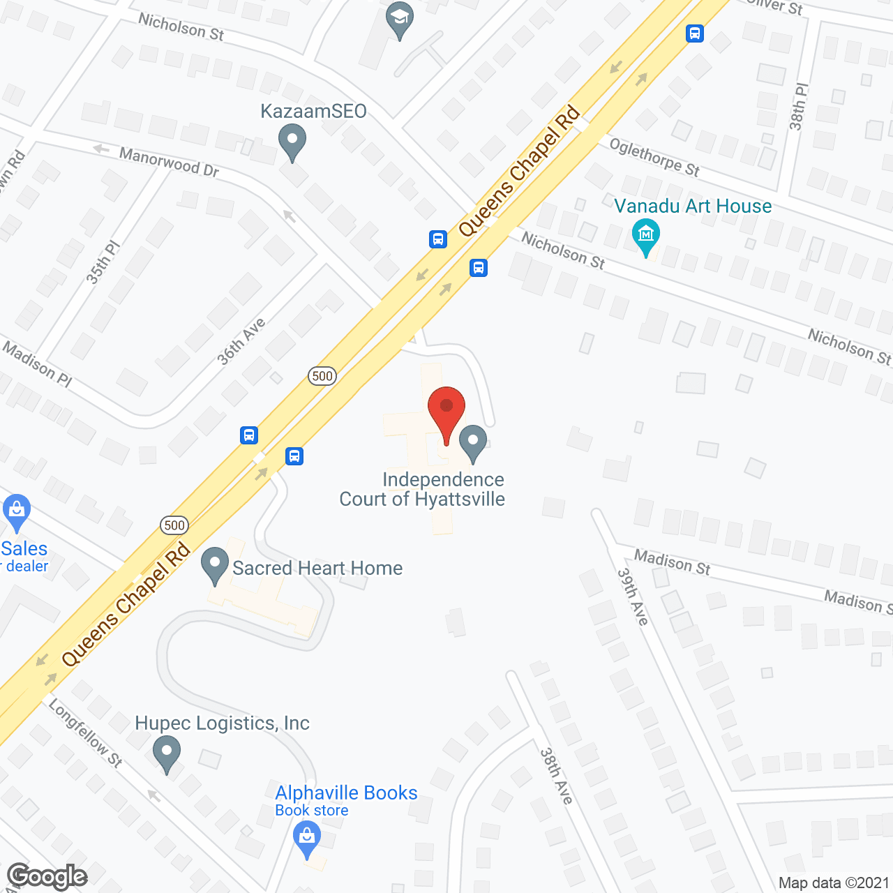 Map of the neighborhood around Independence Court of Hyattsville