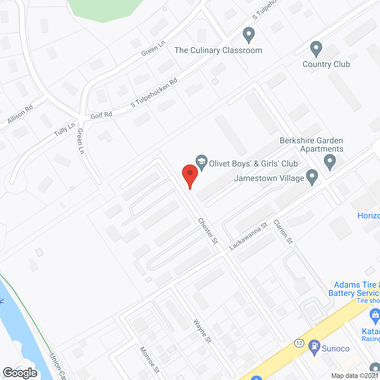 Map of the neighborhood around Jamestown Village