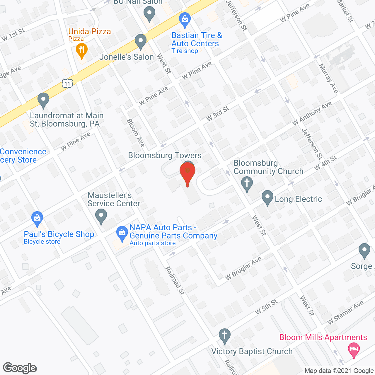 Map of the neighborhood around Bloomsburg Towers