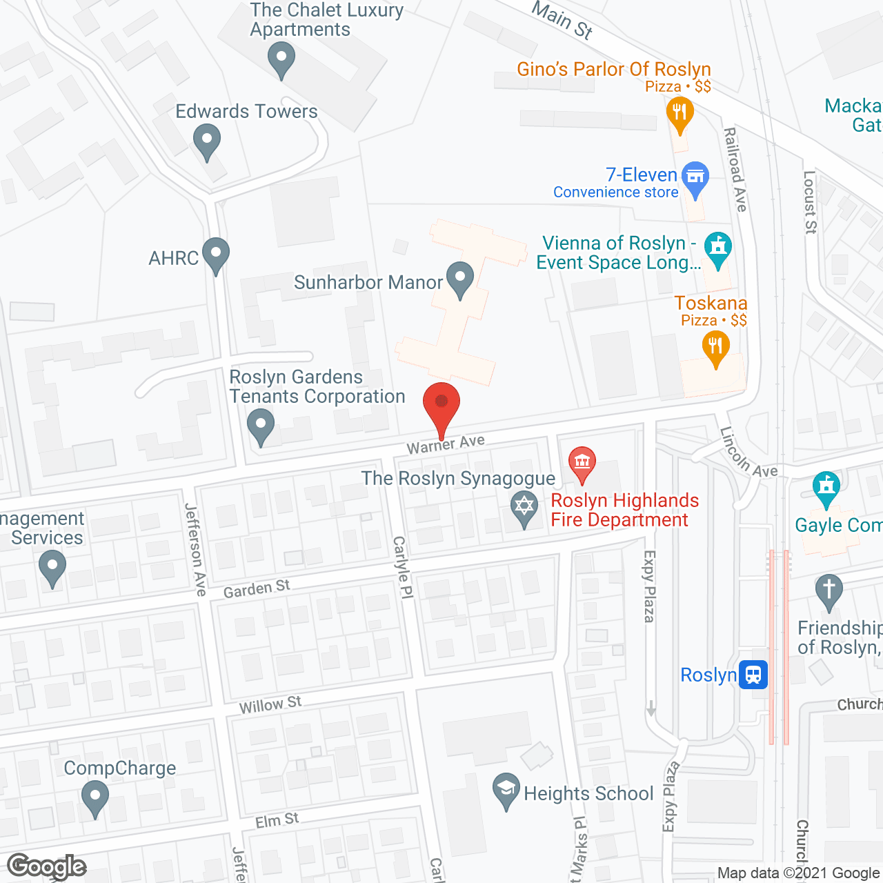 Map of the neighborhood around Sunharbor Manor