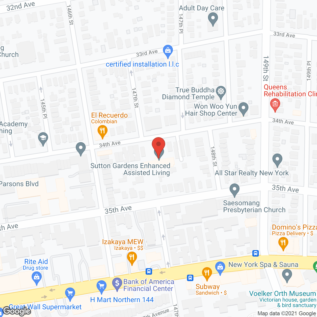 Map of the neighborhood around Sutton Gardens Assisted Living
