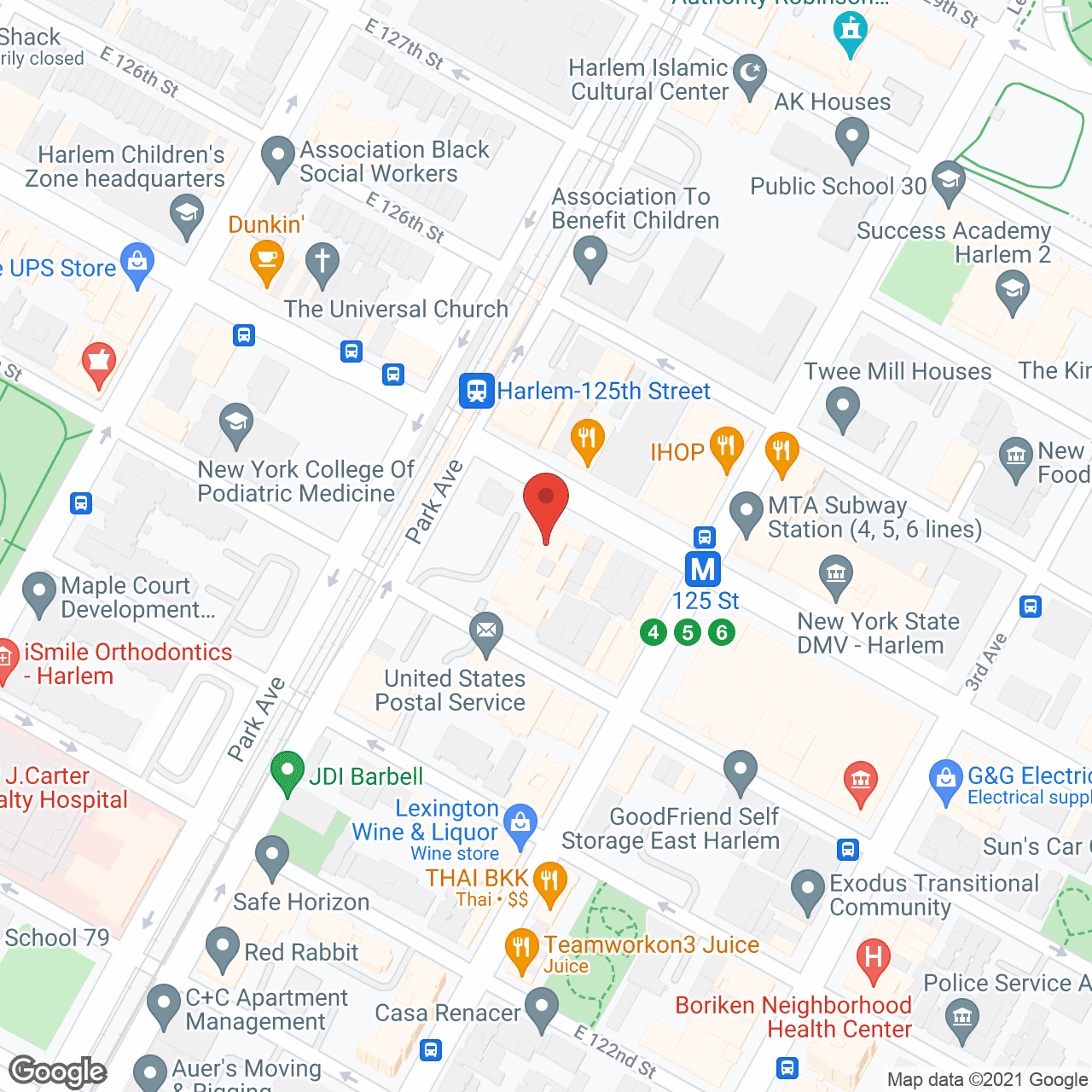 Map of the neighborhood around Northern Manhattan Nursing