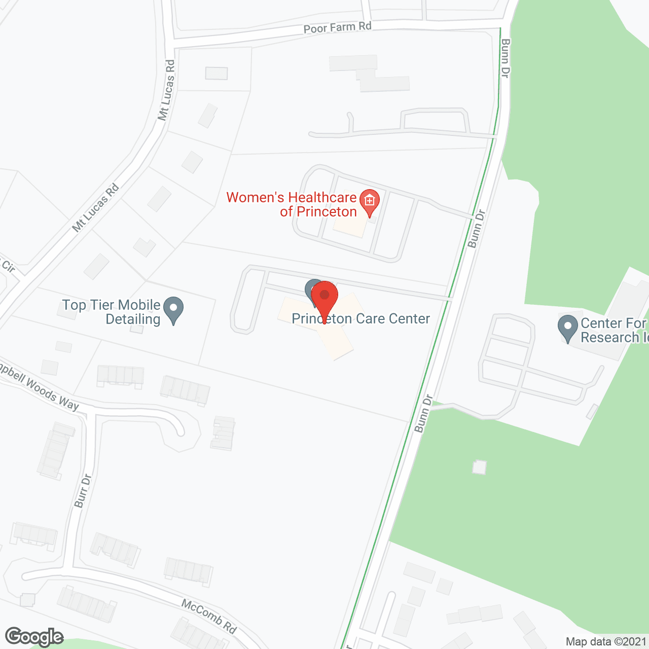 Map of the neighborhood around Princeton Care Center
