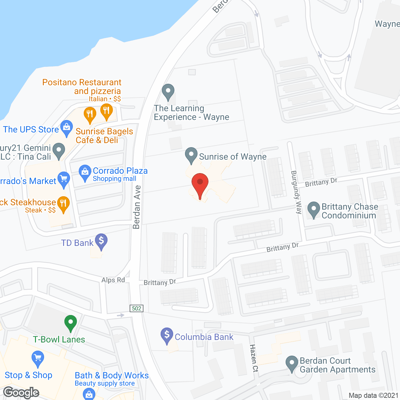 Map of the neighborhood around Sunrise of Wayne
