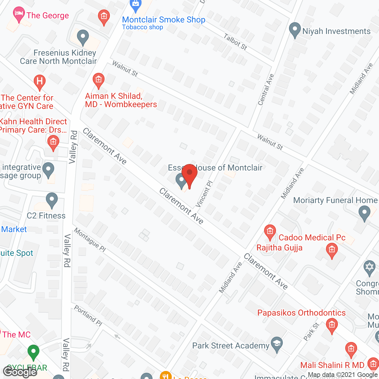 Map of the neighborhood around Essex Guest House of Montclair