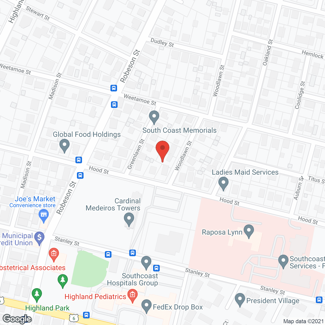 Map of the neighborhood around Fall River Jewish Home