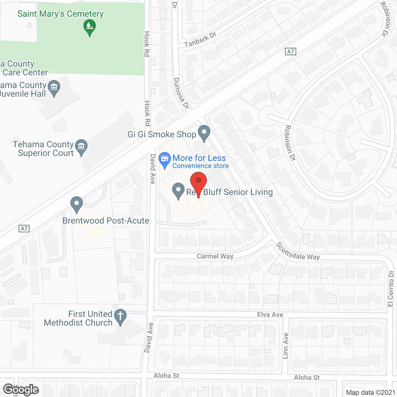 Map of the neighborhood around Red Bluff Senior Living