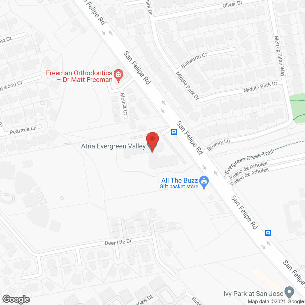 Map of the neighborhood around Atria Evergreen Valley