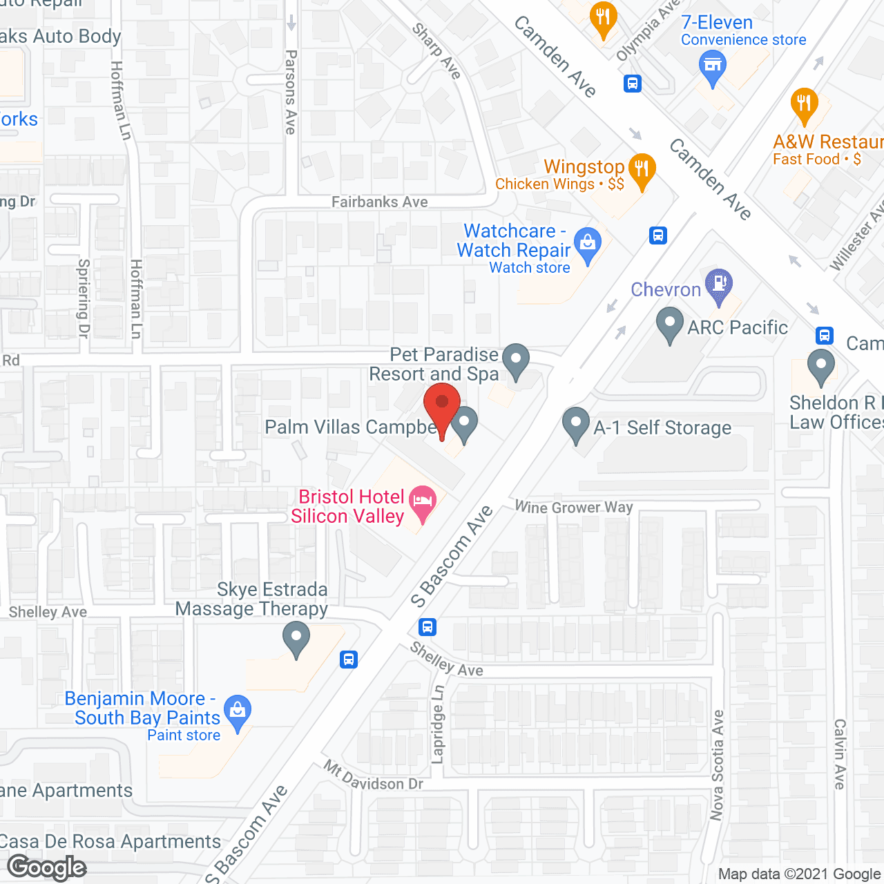 Map of the neighborhood around Palm Villas Campbell