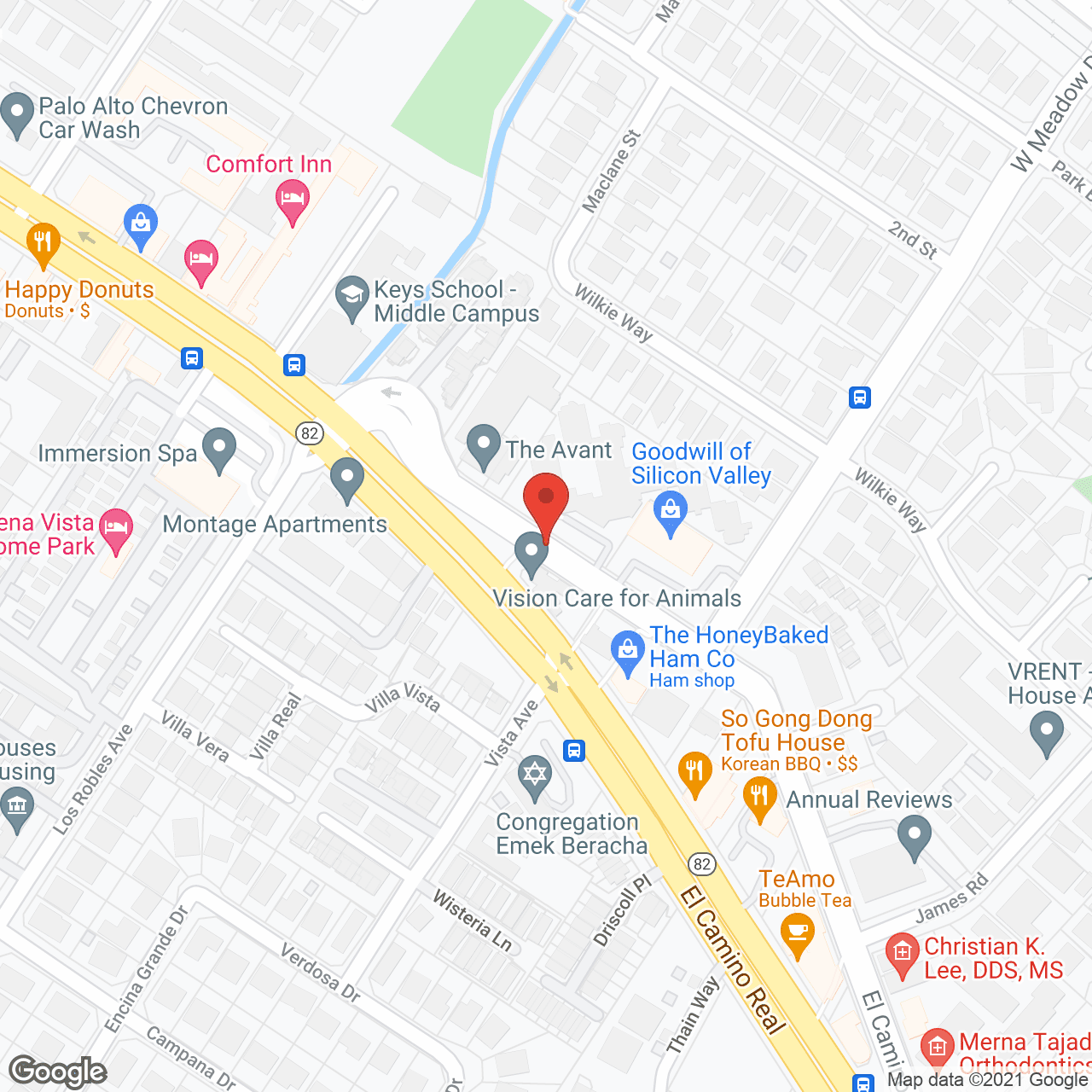 Map of the neighborhood around Palo Alto Commons