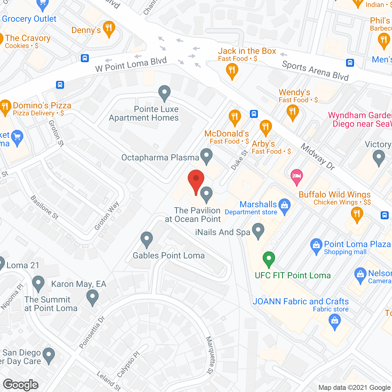 Map of the neighborhood around Point Loma Post Acute Center