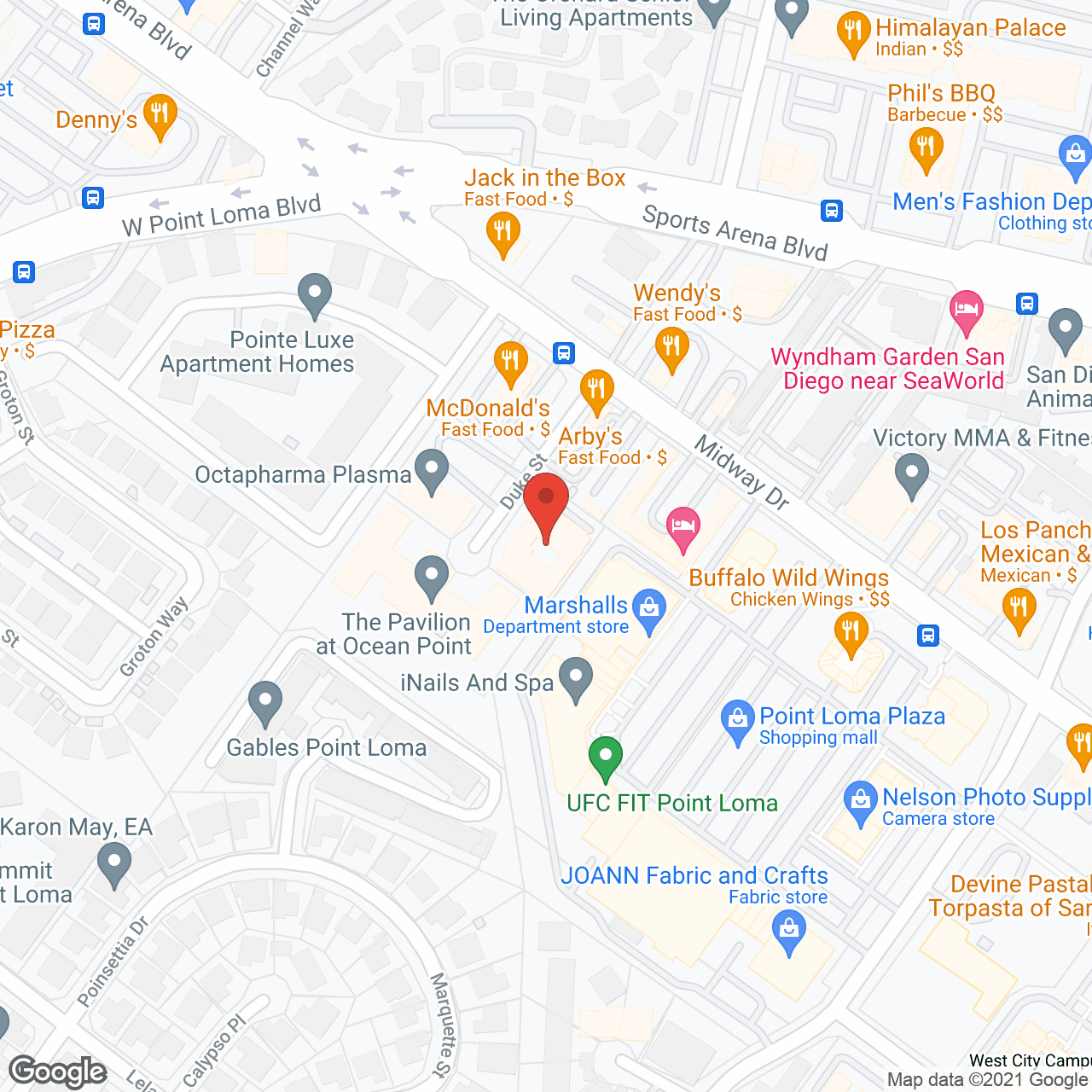 Map of the neighborhood around Golden Living of Pt. Loma